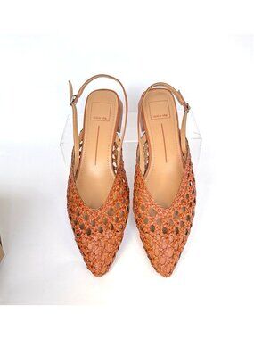 Dolce Vita Birdie Pointed Toe Slingback Flats Tan Woven Leather Shoes Size 8
